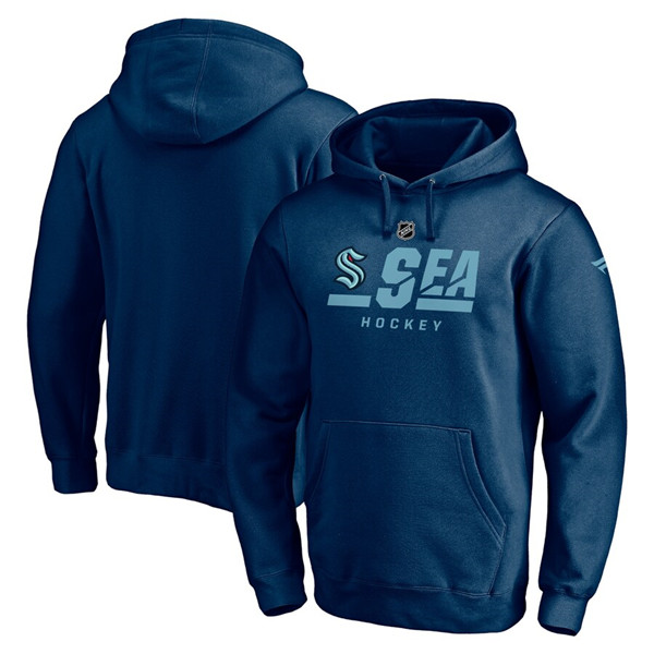 Men's Seattle Kraken Navy Secondary Logo Pullover Hoodie - Click Image to Close